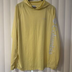 Columbia PFG Hoodie Mens Large Yellow Omni Shade Fishing Shirt Long Sleeve UPF